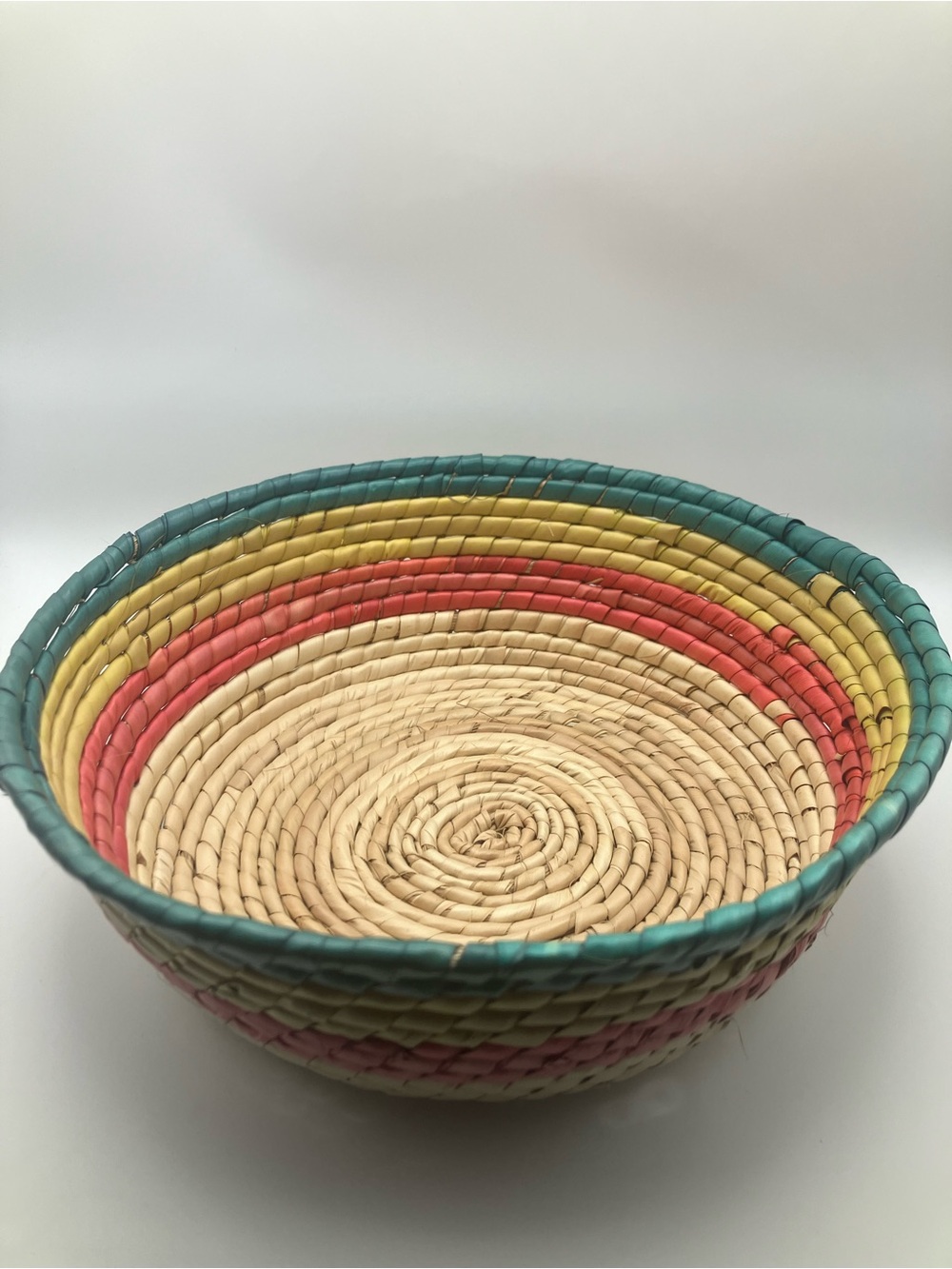 Handwoven Multi-Color Decorative Woven Basket - Natural, Teal, Yellow, Coral